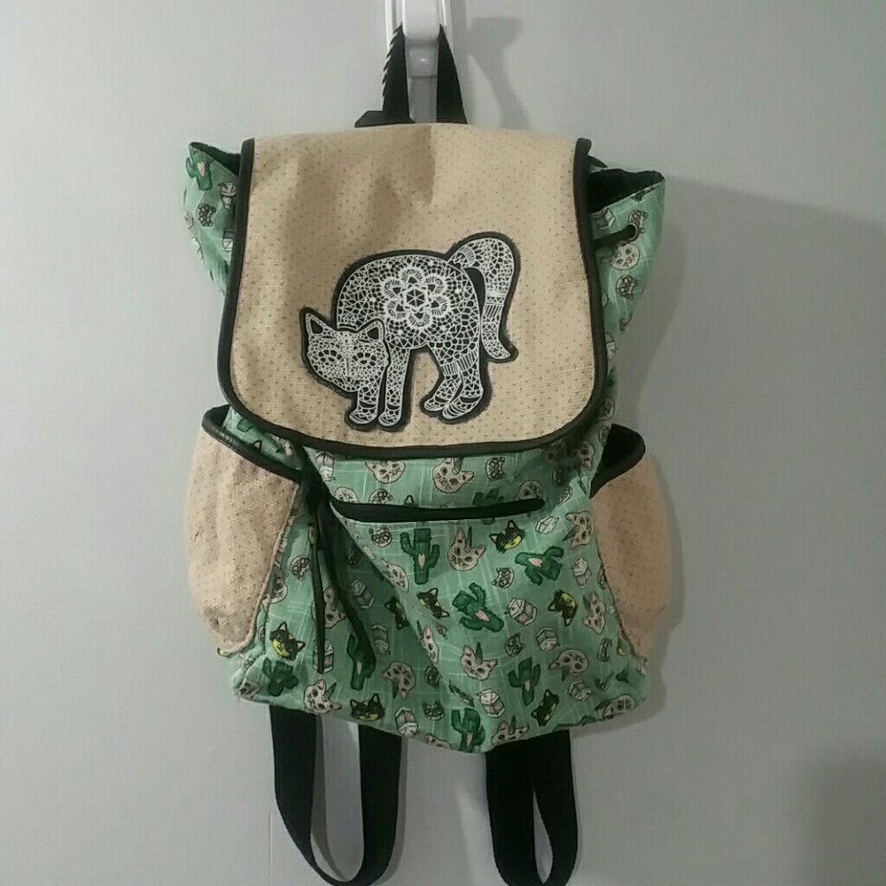 Twig & Arrow Canvas Backpack Cat Lover Polka Dots